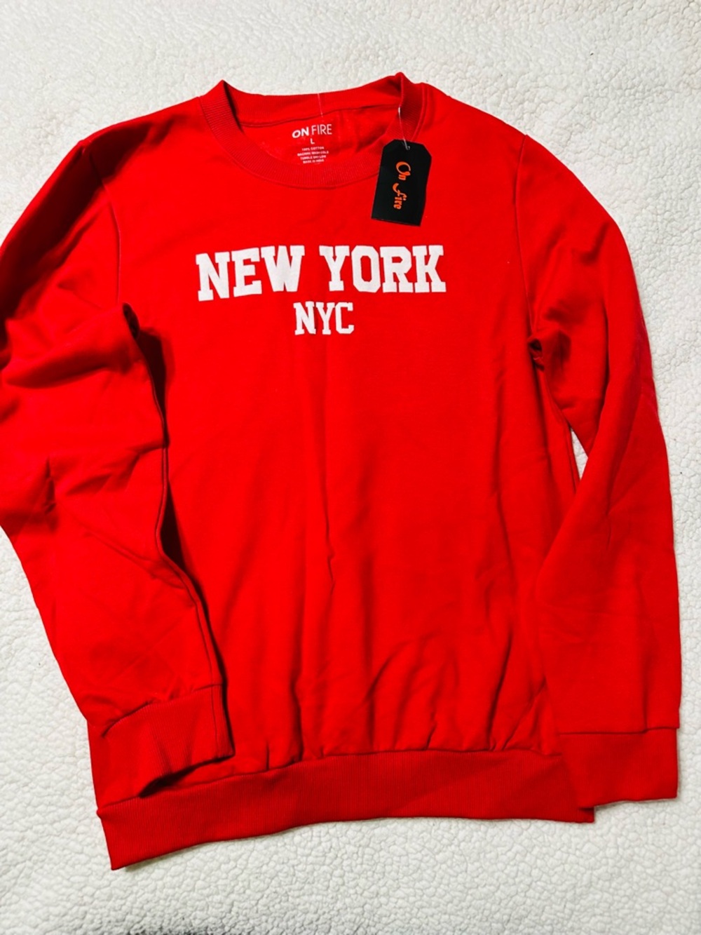 On Fire Red 'NEW YORK NYC' Graphic Crewneck Sweatshirt